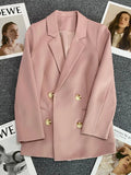 Women Elegant Blazer Coat Sweet Fashion Long Sleeve Casual Suit Jacket Korean New Fall Winter Female Double Buttons Outwear Tops