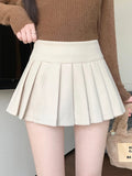 Retro Faux Woolen Pleated Skirt Women Sweet Slim Sexy Mini A Line Skirts Preppy Style High Waist Fall Winter Korean Skirt