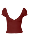 Fairy Coquette Y2K Vintage Skinny T-Shirt Sexy Low Cut V Neck Crop Top Korean Elegant Chic Women Slim Fit Tees Streetwear