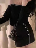 Pbong  Knitting Pullovers Women's Clothing Sexy Slash Neck Tunic Jumper Off Shoulder Diamond Sweater Y2k Tops Korean Chic