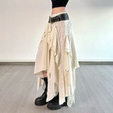 Vintage Asymmetrical Long Skirt Women Y2k Harajuku Elegant Lace Ruffle Skirt Gothic Korean Style Street Layered Skirts