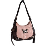 Y2k Womens Shoulder Bag American Vintage Style Contrast Color Fashion Handbag Butterfly Harajuku Pink Ladies Armpit Bag
