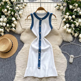 Pbong  Chic Fashion Sexy Package Hips Knitted Mini Dress Summer Vintage Denim Patchwork Ruffled Party Dress Streetwear
