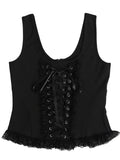 Grunge Tank Tops Gothic Transparent Hollow Out Crisscross Bandage Top Summer Sexy Fashion Mesh Ruch Ruffle Punk Tops