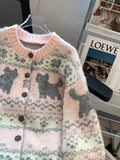 Sweet Pink Cartoon Cardigan Sweaters Women Vintage Lazy Wind Long Sleeve Cute Knitted Coat Casual Japan Kawaii Loose Tops