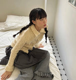 Korean Casual Women Knitted Ruffles Flare Pants Vintage Simple Fashion All Match Wide Leg Trousers Y2k Grunge Mujer Pantalones