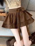 Sweet Bow Cake Skirts Women Vintage Slim High Waist Sexy Mini A Line Skirt Korean Preppy Style Fall Winter Dance Skirt New