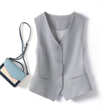 Women's Suit Vest Coat 2025 Spring Summer Sleeveless Retro Style Ladies Blazer Vest Temperament Short Lady Cardigan Waistcoat
