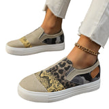 Pbong  Fashion Women's Flat Shoes Casual Sneaker Vulcanized Shoes Slip-on Fashion Snake-print Leopard Color Trend Big Size 36-43