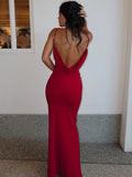 Spaghetti Strap Backless Sexy Maxi Dress Women Gown Summer New Fashion Solid High Waist Evening Beach Club Long Dress