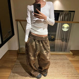Pbong  American Style Hot Girl Camouflage Wide Leg Pants Women's Autumn Winter New Straight Casual Loose Sports Sweatpants Design Long