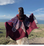 Pbong  Vintage Bohemian Chic Cloaks Capes Hooded Thick Warm Women Autumn Knitted Hippie Ethnic Capes Cloak Poncho Outwear New