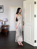 Hollow Out Vintage Bodycon Long Dress For Woman Summer 2025 Sleeveless Tunics Modest Evening Party Ladies Midi Dress