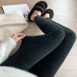 Pbong  Thickened Warm Rabbit Fur Women's Autumn Winter High Waist Slim Fit Stretchy Casual Leggings Pants Tighten Body Shape