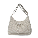 Olive Green Gingham Plaid Nylon Hobo Bags For Women Large Capacity Drawstring Shoulder Bags Lightweight Daypack for School Bags