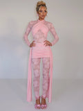Sexy Lace Jumpsuit Women Sheer Lace Patchwork Long Sleeve Jumpsuits Female Elegant Draped Ruched Skinny Jumpsuit
