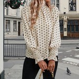 Pbong  new lantern long sleeve high neck women's casual breathable top fiber Women's shirt fashion polka dot print design shirt