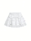 Pbong  Valentine's Day Gothic Jacquard Mesh Lace Patchwork Cake Hem Women Low Waist Mini Skirt