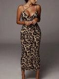 Pbong  Women's Leopard Print Bodycon Cami Dress with V Neck, Summer Sexy Fit