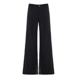 Pbong  Commuter Style Low Waist Striped Contrast  Color Suit Pants Women's Casual Straight Leg Loose Button-Fly Bottoms Fashion New