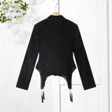 Pbong   Autumn Women's Short Jacket Black Single Breasted Stand Collar Long Sleeve Irregular Hem Female Coat Fashion Streetwear New