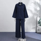 Pbong   Loose Women's Shirt Pant Set Casual Single-breasted Turndown Collar Top High Waist Wide Leg Pants Female Suit Summer New