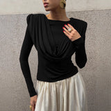 Pbong  New Autumn Winter Elegant Long-sleeved Top Women's Fashion Knitted Bottoming T-shirt Temperament Slim-fitting Tops