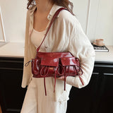 Pbong  Double Pockets Design PU Shoulder Bags For Women New Fashion Trend Crossbody Bag Females Silver Handbags