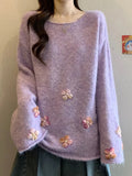 Sweet Floral Chic Sweater Women O Neck Cute Long Sleeve Knitted Jumpers Fashion Preppy Style Loose Lazy Wind Lady Fall Pullover