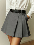 Fashion Solid Gray Pleated Short Skirt 2025 New Spring Summer High Waist A-line Women Skirts College Style Sweet Woman Clothing
