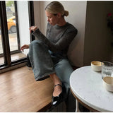 Fashion Solid Round Neck Thin Knitted Sweater Elegant Long Sleeve Bodycon Pullover 2024 New Autumn Lady Commuting Street Outwear