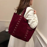 Pbong  Trendy Suede Tote Bag, Studded Detail & Heart Accent, Spacious, Versatile Shoulder Armpit Bags for Daily Commute Casual Outings