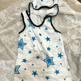 Pbong  Y2k Aesthetics Hooded Tank Tops Japanese Star Printing Harajuku Crop Vest Streetwear Slim Fit Grunge White E-girl Tanks