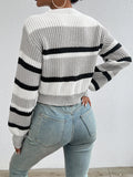 autumn and winter hot sale new acrylic loose drop shoulder round neck color matching knitted long sleeve ladies sweater