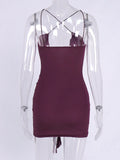 Pbong  Summer Cross Camisole Mini Dresses For Women Solid Sexy V Neck Hollow Out Bodycon Vestidos Club Fashion Ruffles Robes