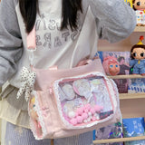 Kawaii Lace Edge Clear Pocket Shoulder Bag Ladies DIY Display Handbag New Trend Fashion Luxury Female Tote Bags