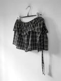 Pbong  Vintage Mini Skirt for Women High Waist Bandage Saia Fashion Sweet Jupe Vintage Plaid Ruffled Skirts