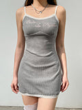 Grey Knitted Lace Trim Embroidery Sundress