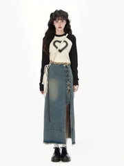 Heart Print T-shirts Women Slim Tees Y2k Female Vintage Long Sleeve Top Ladies Fashion Casual Patchwork Top Japanese Streetwear