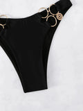 Ring Linked Harness Bikinis Black Swimsuit Solid Swimwear Women Bathers Bathing Swimming Suit Female Beachwear Summer