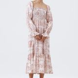 Pbong  Woman Vintage Floral Dress Puff Long Sleeve Off Shoulder Ruffle Long Dress Spring Fall Casual Vintage Bohemian Dresses