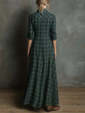 Pbong  Double-Sided Print Casual Long Sleeve Midi Plaid Dress Elegant Style Cotton-Like Fabric Iron-Free Processing Southeast Asia