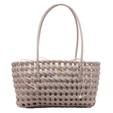Pbong  Women's Woven Plastic Small Tote Bag Drawstring Liner Casual Summer Aesthetic Beach Shopping Daily Shoulder Bag