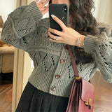 Long Sleeve Pointelle Knit Top Women Sweater Cardigan Sheer Button-up Sweater Jacket blusas para mujer Vacation Boho Outfit