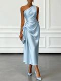 Pbong  Elegant Evening Party Long Dresses For Women Summer Fashion Sleeveless Off Shoulder Satin Maxi Dress Casual