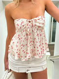Strapless Off Shoulder Ruched Tube Tops Women Front Tie-up Ruffles Summer Party Clubwear Tank Mini Vest