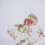 Puloru Chic Flower Print Spaghetti Straps Mini Dress for Party Beach Holiday Women Casual Sleeveless Ruched Wrapped Short Dress