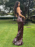 Sexy Sequin Deep V-neck Sling Party Dress Women Elegant Glitter Sleeveless Waist-cinching Evening Dresses Chic Beach Robes