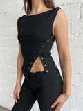 Summer Solid Patchwork Tank Top Side Split Casual High Street For Women Crop top Fashion Streetwear Female Y2k Top Vest