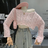 Pbong  Crop Top Pullovers Blue Womens Women Knitted Fashion Oversized Winter Sweaters Casual Ladies Jumpers Korean Style Black Ins